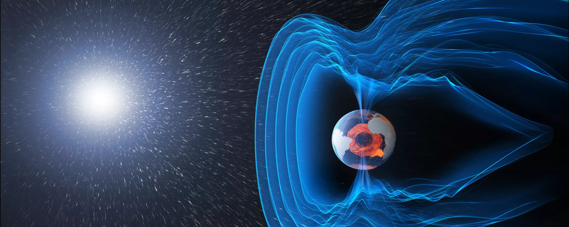 O campo magnético da Terra funciona como um escudo, protegendo o planeta da radiação cósmica e das partículas carregadas que correm na nossa direção com ventos solares - Sputnik Brasil, 1920, 22.08.2024