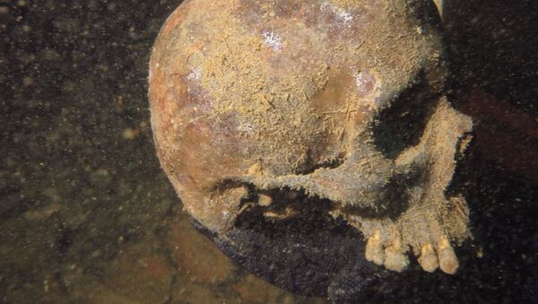 Crânio encontrado pelos arqueólogos indonésios no local de um submarino alemão afundado na época da Segunda Guerra Mundial - Sputnik Brasil