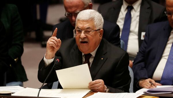 O presidente palestino, Mahmoud Abbas, fala durante uma reunião do Conselho de Segurança da ONU. - Sputnik Brasil