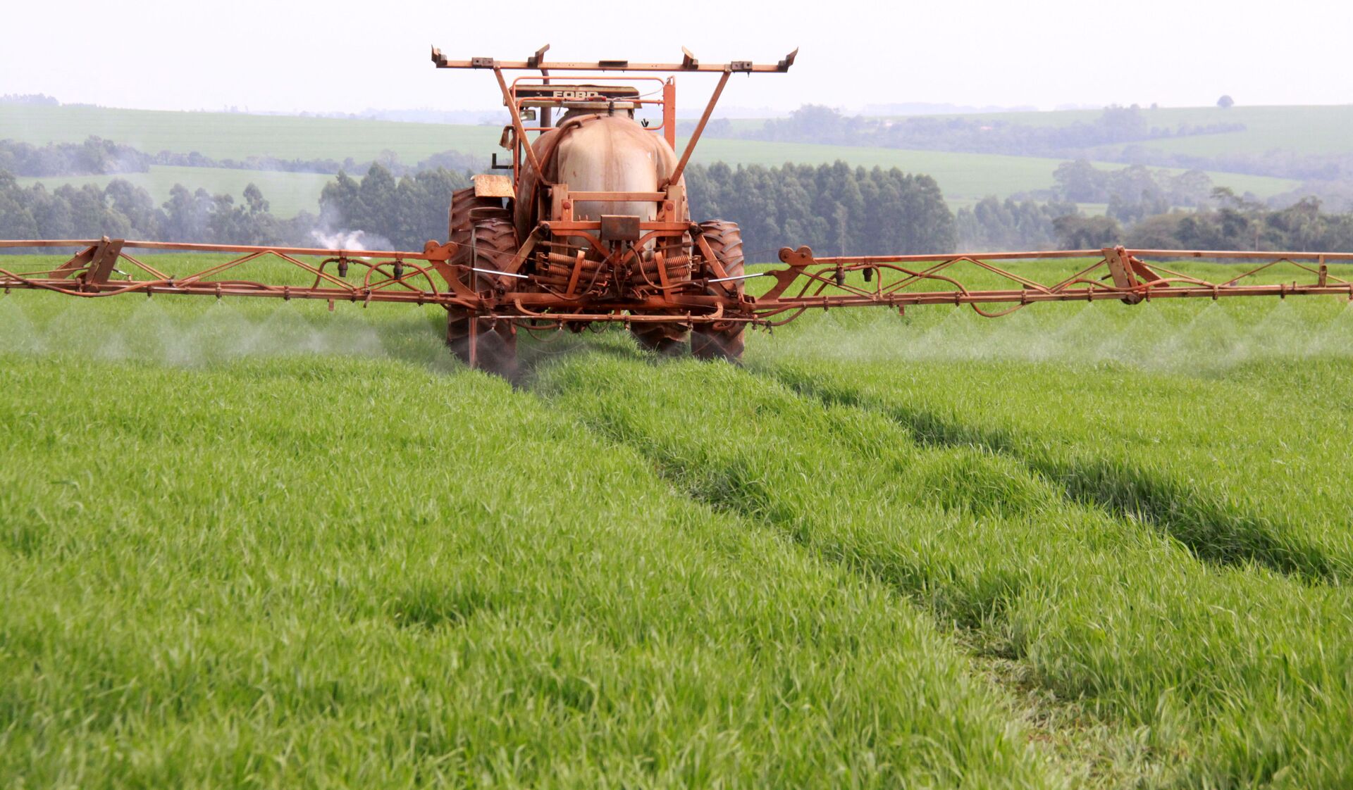 Máquina agrícola aplica fungicida em plantação de trigo em propriedade rural em Campo Mourão (PR) - Sputnik Brasil, 1920, 05.04.2022