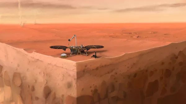 Sonda InSight da NASA sobre camadas do subsolo de Marte (imagem ilustrativa) - Sputnik Brasil