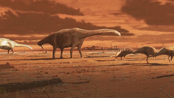 Ilustração artística de dinossauros na ilha escocesa de Skye - Sputnik Brasil