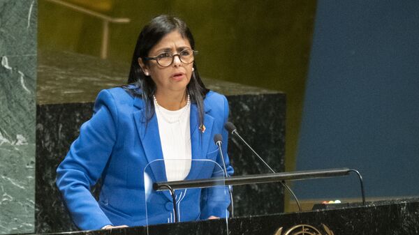 Delcy Rodríguez, vice-presidente da Venezuela, durante sessão da Assembleia Geral das Nações Unidas (AGNU) - Sputnik Brasil