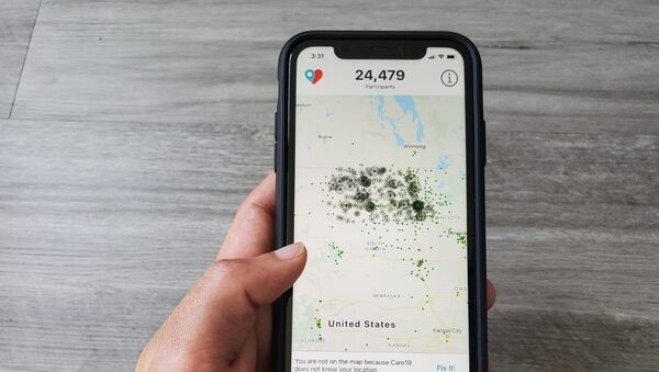 Aplicativo Care19, que os governadores de Dakota do Norte e Dakota do Sul pediram aos residentes que fizessem o download para auxiliar no rastreamento de contatos durante o surto global da doença COVID-19 - Sputnik Brasil