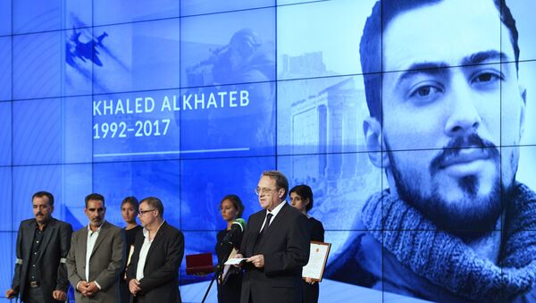 Cerimônia de premiação do Prêmio Khaled Alkhateb da emissora russa RT, 30 de julho de 2018 - Sputnik Brasil