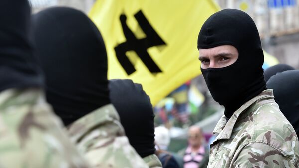 Militantes da Associação Social Nacionalista (SNA, na sigla em inglês), participam de manifestação na praça Maidan, em Kiev, Ucrânia, 15 de junho de 2014   - Sputnik Brasil