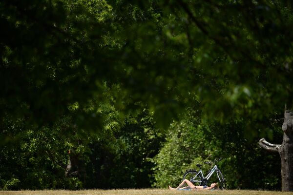 Mulher toma sol em Greenwich Park, sudeste de Londres, em 2 de junho de 2020 - Sputnik Brasil