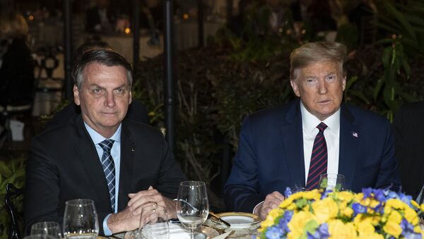 Presidentes Jair Bolsonaro (Brasil) e Donald Trump (EUA) posam para fotos antes de jantar em Mar-a-Lago, na Flórida - Sputnik Brasil