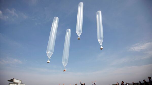Membros de uma ONG anti-Coreia do Norte liberam balões com folhetos em direção à Coreia do Norte - Sputnik Brasil
