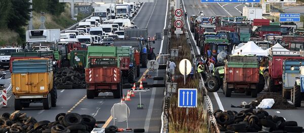 Agricultores franceses barram autoestrada perto de Lyon - Sputnik Brasil