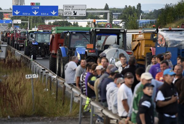 Agricultores em greve bloqueiam uma estrada na França - Sputnik Brasil
