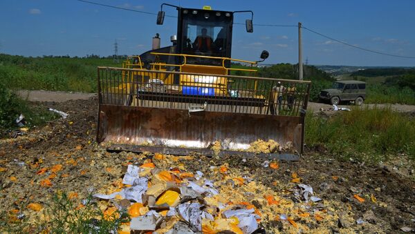 Eliminação dos produtos embargados na região da cidade russa de Belgorod. - Sputnik Brasil