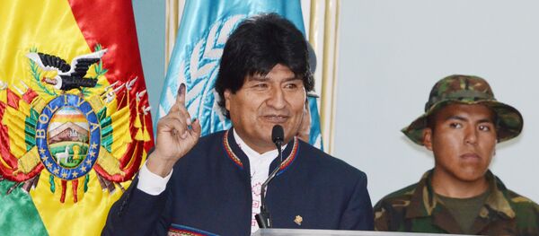 Presidente da Bolívia Evo Morales, durante anúncio em que atende o relatório da ONU para a Bolívia e reduz o cultivo de coca de 23.000 hectares em 2013 para 20.400 em 2014 - Sputnik Brasil
