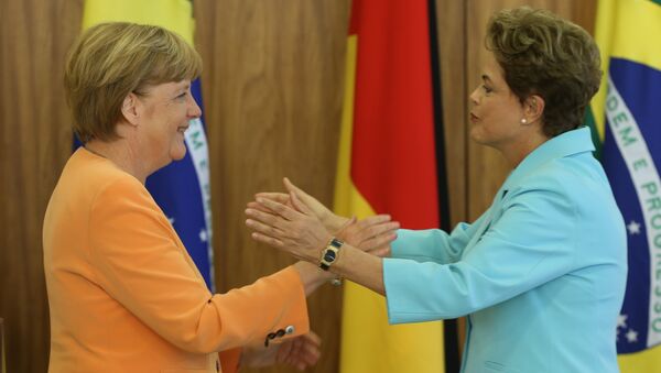 A chanceler alemã, Angela Merkel, a presidenta Dilma Rousseff, no Itamaraty - Sputnik Brasil