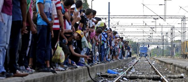 Imigrantes na fronteira entre Macedônia e Grécia Imigrantes na fronteira entre Macedônia e Grécia - Sputnik Brasil