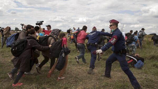 Polícia húngara tenta impedir imigrantes ilegais de entrarem no país - Sputnik Brasil