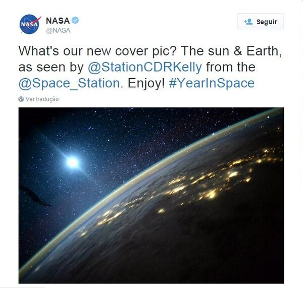 Post da NASA no Twitter. Post da NASA no Twitter. - Sputnik Brasil