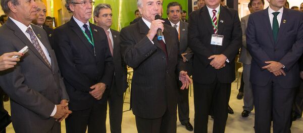 Vice-presidente Michel Temer em visita a estandes do Brasil na Feira “World Food”, em Moscou - Sputnik Brasil