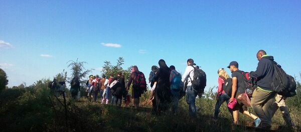 Coluna de refugiados atravessa fronteira entre Sérvia e Hungria - Sputnik Brasil