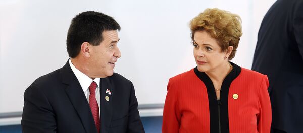 O presidente do Paraguai, Horacio Cartes, durante encontro com a presidenta brasileira, Dilma Rousseff, em Brasília, em 17 de julho de 2015 - Sputnik Brasil