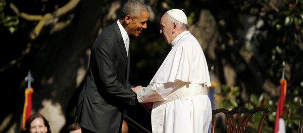 Papa Francisco durante encontro com o presidente dos EUA, Barack Obama, na Casa Branca, em 23 de setembro de 2015 - Sputnik Brasil