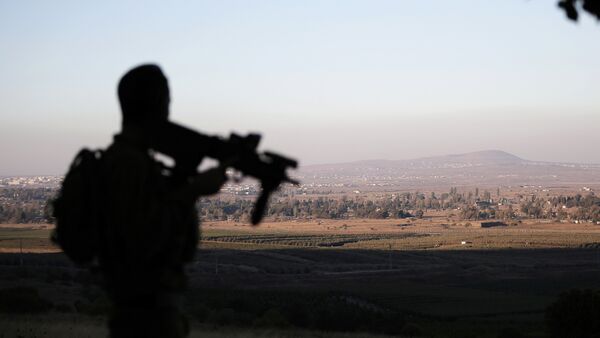 Um soldado israelense vigiando a linha de demarcação que separa o território sírio e israelense - Sputnik Brasil