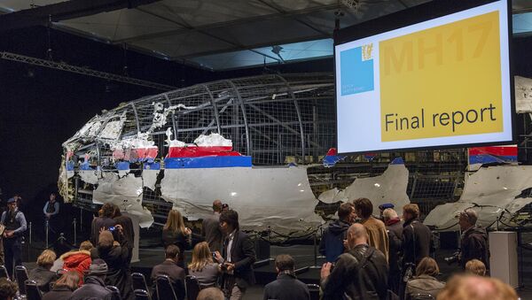 Fragmentos do avião MH17 durante apresntação de relatório na Holanda - Sputnik Brasil