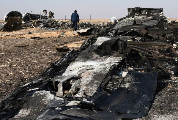 Destroços no local da queda da aeronave russa Airbus A321 no Egito - Sputnik Brasil