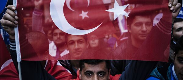 Apoiante do presidente turco empunha a bandeira da Turquia, 29 de outubro de 2015 - Sputnik Brasil