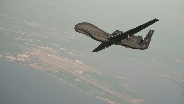 Drone norte-americano RQ-4 Global Hawk. Esta é uma das aeronaves estacionadas na base aérea de Al-Dhafra - Sputnik Brasil