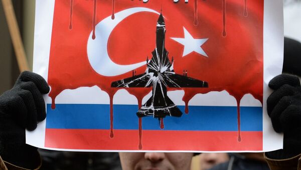 Participante do protesto contra as ações turcas em frente da embaixada russa em Moscou empunha um cartaz com a inscrição Não vou à Turquia - Sputnik Brasil