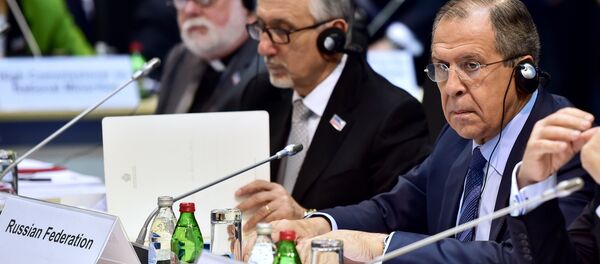 Foreign Minister of the Russian Federation Sergey Lavrov prepares for the opening of the annual ministerial council of the Organisation for Security and Cooperation in Europe (OSCE) at the Kombank Arena in Belgrade on December 3, 2015 - Sputnik Brasil