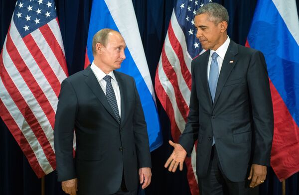 Presidente da Rússia Vladimir Putin e presidente dos EUA Barack se encontram às margens da 70ª da Assembleia Geral da ONU, em Nova York - Sputnik Brasil