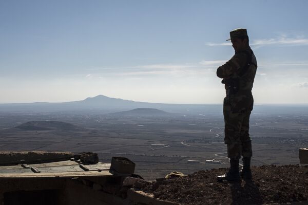 Soldado do exército sírio observa territórios na província de Quneitra - Sputnik Brasil