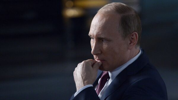 O presidente russo, Vladimir Putin dá entrevista à Rossiya 1, Vladimir Solovyov - Sputnik Brasil