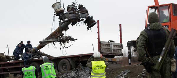 Obras de resgate no local da queda do voo MH17, em Donbass - Sputnik Brasil
