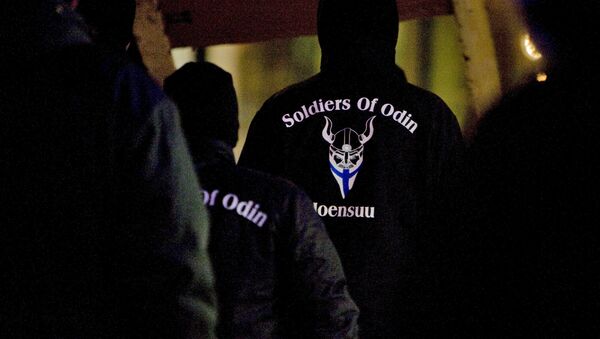 A group that call themselves the Soldiers of Odin demonstrate in Joensuu, Eastern Finland, January 8, 2016 - Sputnik Brasil