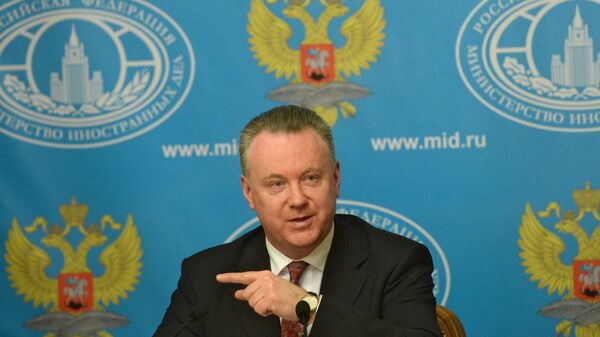 Porta-voz da chancelaria russa, Alexander Lukashevich, durante entrevista coletiva em Moscou - Sputnik Brasil