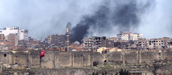 Fumaça no distrito de Sur na província de Diyarbakir, Turquia, 3 de fevereiro de 2016 - Sputnik Brasil