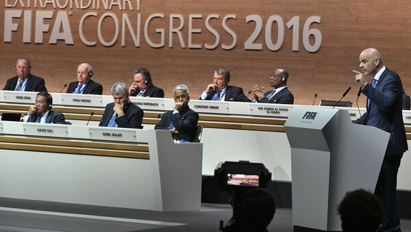 UEFA Secretary general Gianni Infantino, a FIFA presidential contender, speaks at the FIFA extraordinary congress in Hallenstadion, Zurich - Sputnik Brasil