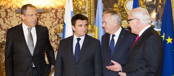 Ministros das Relações Exteriores do quarteto da Normandia - a partir da esquerda: Sergei Lavrov (Rússia), Pavlo Klimkin (Ucrânia) Jean-Marc Ayrault (França) e Frank-Walter Steinmeier (Alemanha) - Sputnik Brasil