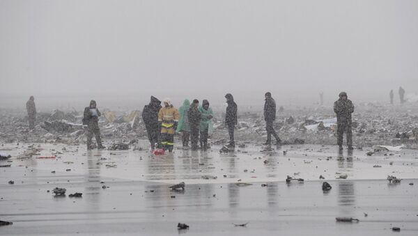Emergencies Ministry members work at the crash site of a Boeing 737-800 Flight FZ981 operated by Dubai-based budget carrier Flydubai, at the airport of Rostov-On-Don, Russia, March 19, 2016. - Sputnik Brasil