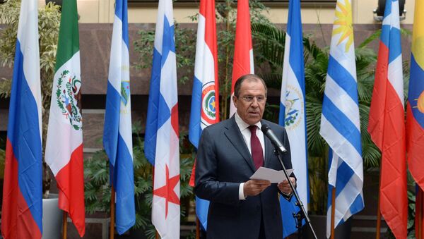 Russian Foreign Minister Sergey Lavrov speaks at the event marking the 70th anniversary of diplomatic relations between Russia and Latin American nations - Sputnik Brasil