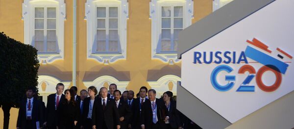 Logo da cúpula do G20 na Rússia, em 2013. - Sputnik Brasil