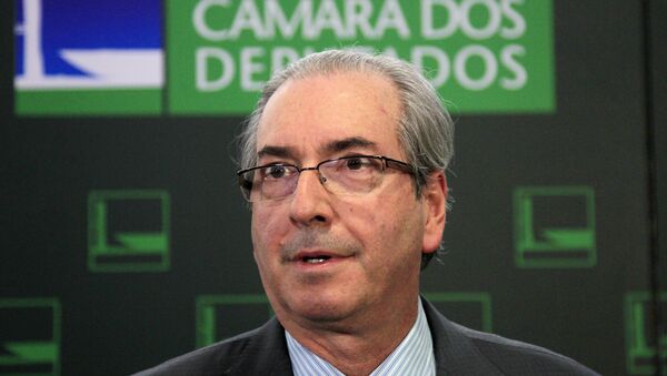 Presidente da Câmara dos Deputados, Eduardo Cunha, fala durante a entrevista coletiva no Congresso Nacional, Brasília, Brasil, 31 de março de 2016 - Sputnik Brasil