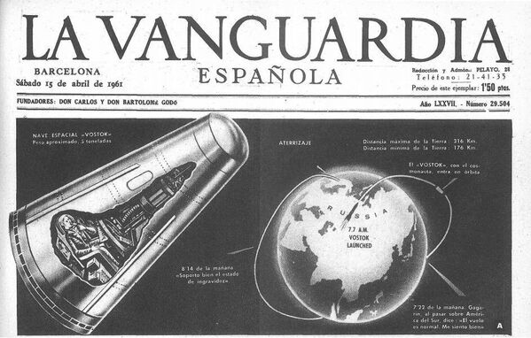 Capa do La Vanguardia (Espanha), em 15 de abril de 1961, é dedicada ao Yuri Gagarin - Sputnik Brasil