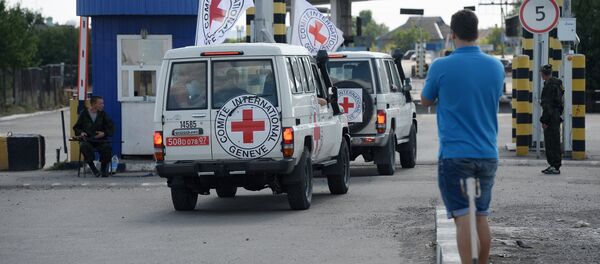 Carros da organização internacional Cruz Vermelho na fronteira perto da cidade ucraniana de Donetsk (foto de arquivo) - Sputnik Brasil