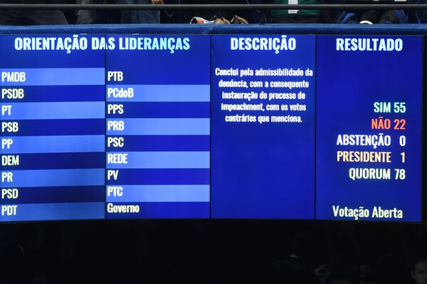 Placar do impeachment no Senado Federal, Brasília, Brasil, 12 de maio de 2016 - Sputnik Brasil