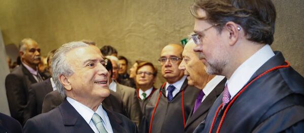 Presidente interino, Michel Temer, (Esq/dir) Gilmar Mendes, Ricardo Lewandowski e Dias Toffoli - Sputnik Brasil