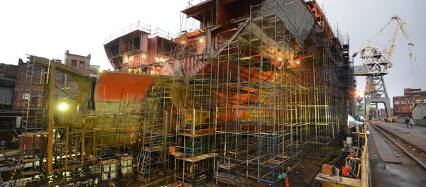 Obras de construção de quebra-gelo nuclear 'Arktika' nos estaleiros de São Petersburgo - Sputnik Brasil